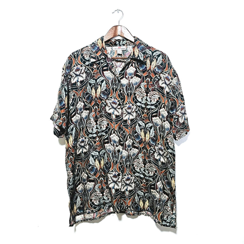 Stunt Collection 100% Silk Button-Up Top Women's Size M Multicolor Floral Resort